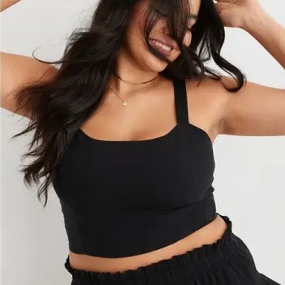 New Aerie Cropped Adjustable Strap Black Tank Size Large NWT - Picture 1 of 12